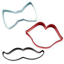 Wilton 3-Pc. Colored Metal Cookie Cutter Set— Bow Tie, Mustache, Lips Wilton 3-Pc. Colored Metal Cookie Cutter Set— Bow Tie, Mustache, Lips