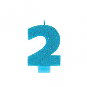 BLUE GLITTER NUMERAL CANDLE - 2