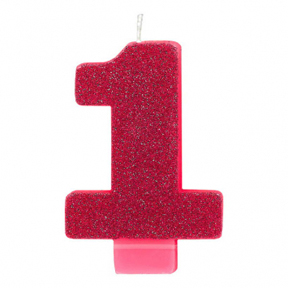 PINK GLITTER NUMERAL CANDLE - 1