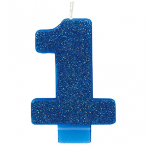 BLUE GLITTER NUMERAL CANDLE - 1