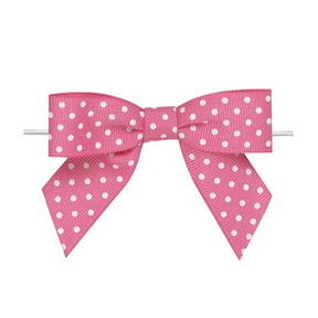 Bow with Twist Tie - Polka Dot - Pink - 5ct