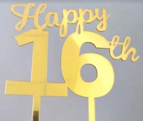 Gold Cake Topper - Happy 16th