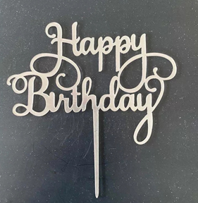 Silver 'Happy Birthday' Cake Topper