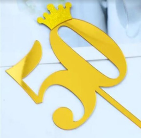 Gold Cake Topper - 50 with crown