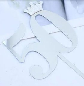 Silver Cake Topper - 50 with crown