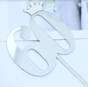 Silver Cake Topper - 60 with crown