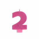 PINK GLITTER NUMERAL CANDLE - 2