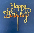 Happy Birthday Cake Topper - Gold